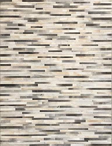 Cowhide Leather Rug for Living Room 9.9x14 Natural Leather Rug Modern Stripes Style Floor Carpet for Home Decor | Superior Indoor Area Rug, Dark Grey