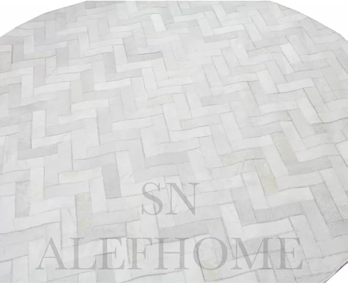 Sn Alef Home Soft Textured Round Rug | White & Grey Woven Carpet for Living Room Bedroom | Minimalist Handcrafted Circular Floor Mat for Home & Décor (Gray_4x4 ft)