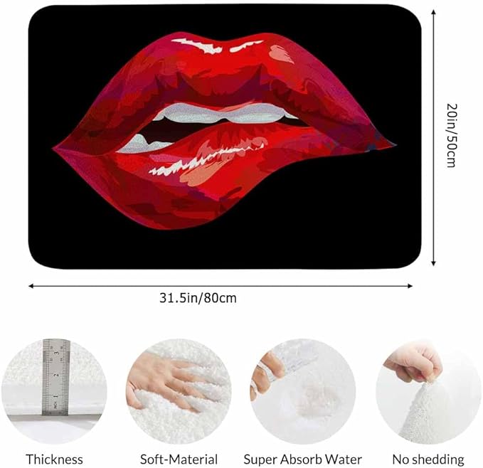 Red Lips Bath Mats for Bathroom Sexy Biting Red Hot Lips Kiss Floor Bath Rugs Machine Washable Bathmat Carpet Rug Room Decor for Shower Floor 20 X 31 Inch Mat