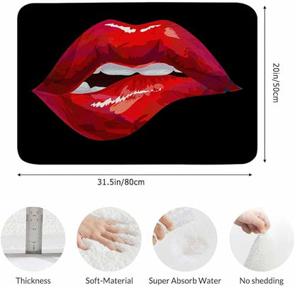 Red Lips Bath Mats for Bathroom Sexy Biting Red Hot Lips Kiss Floor Bath Rugs Machine Washable Bathmat Carpet Rug Room Decor for Shower Floor 20 X 31 Inch Mat