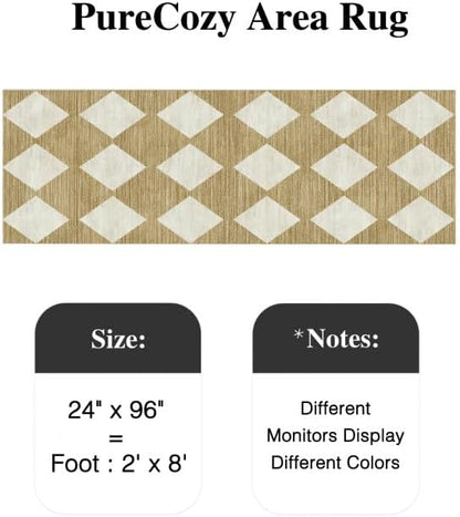 2x8 Runner Checkered Rug for Hallways Brown Washable Long Carpet Non-Slip Low Pile Boho Indoor Accent Throw Rug for Entrance Kitchen Bedroom Dining Laundry
