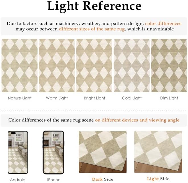 6x9 Checkered Area Rugs for Living Room Beige Machine Washable Large Rug Non-Slip Stain Resistant Low Pile Boho Accent Indoor Throw Carpet for Bedroom Dining Room Classroom