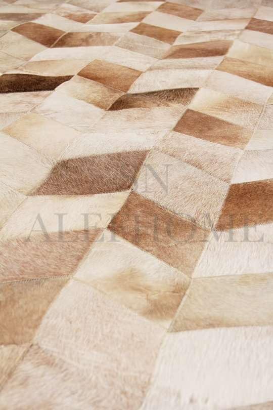 Faux Cowhide Chevron Pattern Area Rug – Beige Geometric Leather Carpet | Modern Durable Floor Accent for Living Room, Bedroom, Dining Room & Office | Size 9.9x14 ft