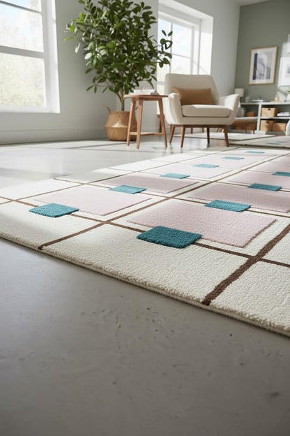 Greer Wool Area Rug - Chic Hand-Tufted Mauve, Blue, and Beige Design for Stylish Home Decor (4x6 Ft)