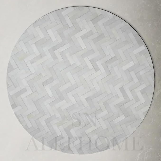 Sn Alef Home Soft Textured Round Rug | White & Grey Woven Carpet for Living Room Bedroom | Minimalist Handcrafted Circular Floor Mat for Home & Décor (Gray_10x10 ft)