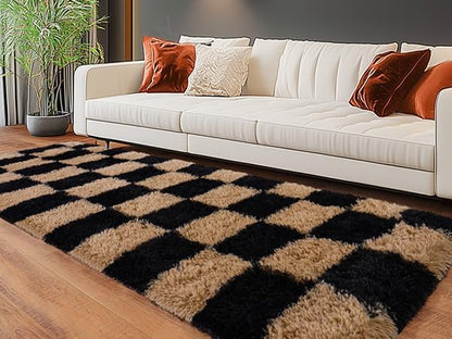 Fluffy Area Rugs for Living Room, Soft Shaggy Carpets for Living Room, Upgrade Anti-Slip Fuzzy Rugs for Kids' Room, Perfect Decor for Modern Home Grid 2x6Feet