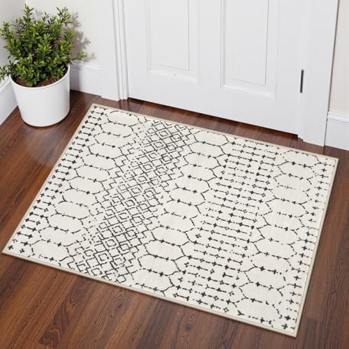 Lahome Moroccan Washable Runner Rug 2x6, Stain Resistant Non-Slip Kitchen Rug Runner, Ultra-Thin Geometric Print Distressed Floor Carpet for Hallways Entryway Laundry Bedroom