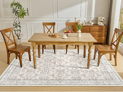 WITSHOCK Living Room Area Rugs 7x9: Soft Non-Slip Backing Washable Rugs Vintage Large Carpet for Bedroom Office Dining Room Kitchen Stain Resistant Home Decor Rug