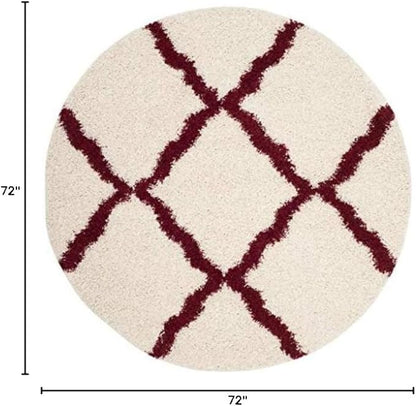 SAFAVIEH Dallas Shag Collection Area Rug - 6' Round, Ivory & Red, Trellis Design, Non-Shedding & Easy Care, 1.5-inch Thick Ideal for High Traffic Areas in Living Room, Bedroom (SGD257R)