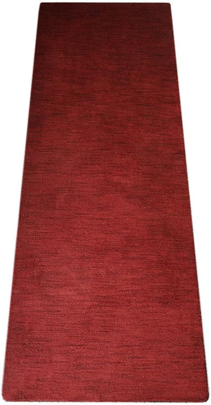 Hand Knotted Loom Wool ECO-Friendly Area Rugs - 2'8''x10', Runner, Red Color, Solid Plain Design, High Pile Thick Handmade Anti Skid Area Rugs for Living Room, Bed Room (L00111)