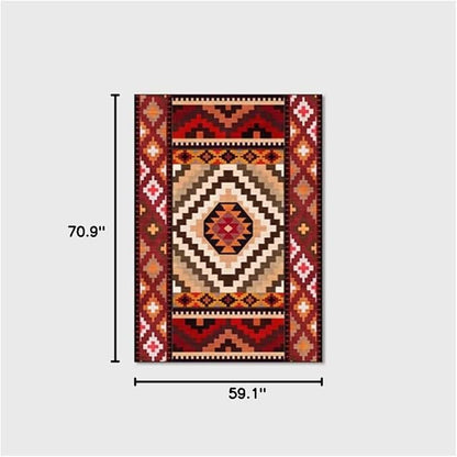 Vintage Boho Area Rugs Multicolor Ethnic Style Geometric Splicing Carpets Bedroom Living Room Kitchen Floor Mats Indoor Outdoor Non-Shedding Runner Rug Home Décor Carpet 5' X 6'