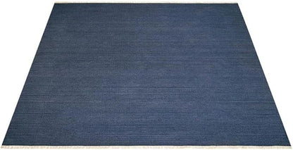 Rugsotic Carpets Hand Woven Flat Weave Kilim Wool ECO-Friendly Area Rugs - 8'x8', Square Shape, Blue Color, Solid Plain Design, Low Pile Handmade Area Rugs for Living Room, Bed Room (D00111)
