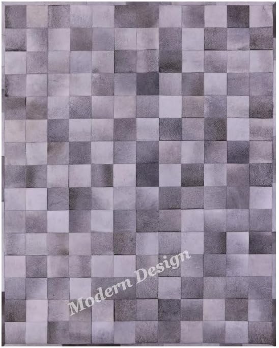 Modern Design Premium Cowhide Leather Carpet with Chevron Pattern, Area Rug (Grey, 3x10)
