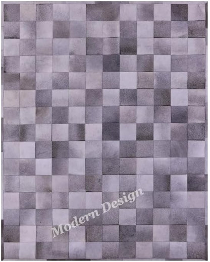 Modern Design Premium Cowhide Leather Carpet with Chevron Pattern, Area Rug (Grey, 2x3)