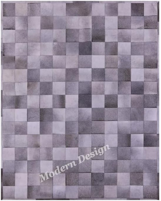 Modern Design Premium Cowhide Leather Carpet with Chevron Pattern, Area Rug (Grey, 2x3)