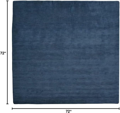 Hand Knotted Loom Wool ECO-Friendly Area Rugs - 6'x6', Square, Blue Color, Solid Plain Design, High Pile Thick Handmade Anti Skid Area Rugs for Living Room, Bed Room (L00111)