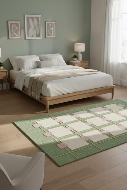 Greer Wool Area Rug - Soft Hand-Tufted Geometric Design with Pink and Green Color Palette, Perfect for Modern Home Decor (2.5x9 Ft)