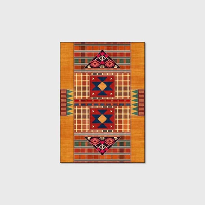 Vintage Boho Area Rugs Multicolor Ethnic Style Geometric Splicing Carpets Bedroom Living Room Kitchen Floor Mats Indoor Outdoor Non-Shedding Runner Rug Home Décor Carpet 4.2' X 6.2'