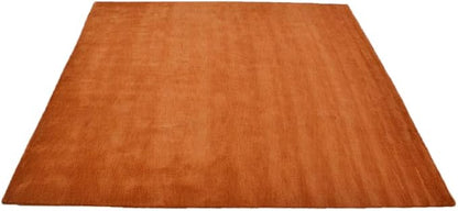 Hand Knotted Loom Wool ECO-Friendly Area Rugs - 8'x8', Square, Orange Color, Solid Plain Design, High Pile Thick Handmade Anti Skid Area Rugs for Living Room, Bed Room (L00111)