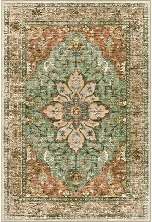 Area Rugs 2'6''x10' Washable Non-Slip, Floral Vintage Distress Print Pattern Medallion Carpet for Living Room Bedroom Dining Room, Brick Red Rust Neutral Brown Burnt Orange Green