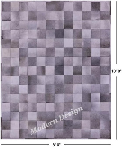 Modern Design Premium Cowhide Leather Carpet with Chevron Pattern, Area Rug (Grey, 4x6)