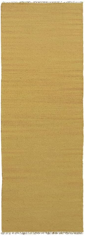 Rugsotic Carpets Hand Woven Flat Weave Kilim Wool ECO-Friendly Area Rugs - 2'6''x6', Runner Shape, Gold Color, Solid Plain Design, Low Pile Handmade Area Rugs for Living Room, Bed Room (D00111)