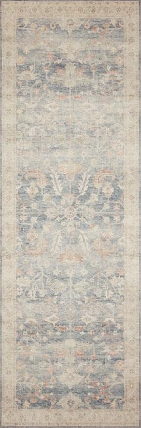 Loloi Hathaway Collection HTH-02 Denim/Multi 2'-6" x 7'-6", .25" Thick Runner Rug, Soft, Durable, Printed, Modern, Low Pile, Non-Shedding, Easy Clean, Living Room Rug