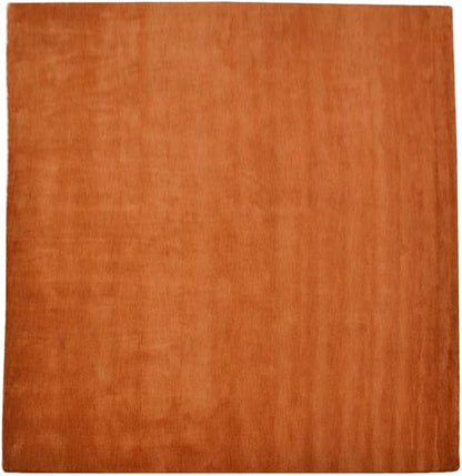 Hand Knotted Loom Wool ECO-Friendly Area Rugs - 8'x8', Square, Orange Color, Solid Plain Design, High Pile Thick Handmade Anti Skid Area Rugs for Living Room, Bed Room (L00111)