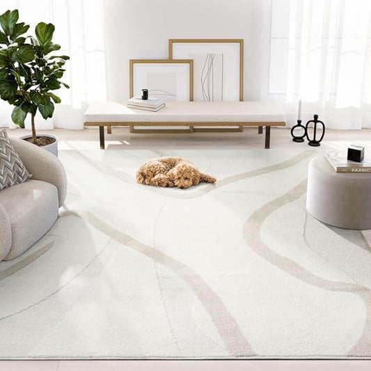 Abani Nomad Cream & Beige Area Rug 4' x 6' for Living Room, Bedroom - Chic Abstract Pattern - Durable & Easy to Clean