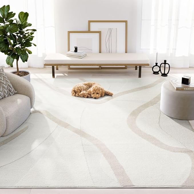 Abani Nomad Cream & Beige Area Rug 8' x 10' for Living Room, Bedroom - Chic Abstract Pattern - Durable & Easy to Clean