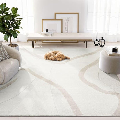 Abani Nomad Cream & Beige Area Rug 8' x 10' for Living Room, Bedroom - Chic Abstract Pattern - Durable & Easy to Clean