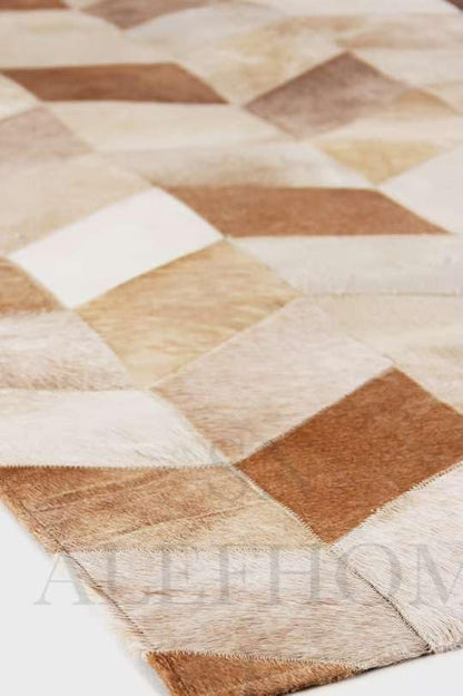 Faux Cowhide Chevron Pattern Area Rug – Beige Geometric Leather Carpet | Modern Durable Floor Accent for Living Room, Bedroom, Dining Room & Office | Size 9.9x14 ft
