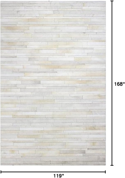 Cowhide Leather Rug for Living Room 9.9x14 Natural Leather Rug Modern Stripes Style Floor Carpet for Home Decor | Superior Indoor Area Rug, White