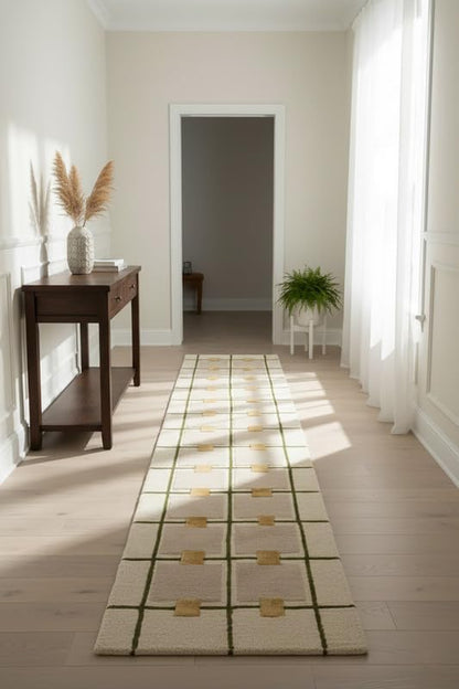 Greer Hand-Tufted Wool Rug - Elegant Taupe and Olive Geometric Pattern for Sophisticated Home Decor (2.5x9 Ft)