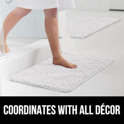 GORILLA GRIP Bath Rug Mat 30x20, Thick Soft Absorbent Chenille, Quick Dry Microfiber Mats, Rubber Backing Washable Shower Floor Rugs, US Designed Bathroom Bathmat Home Decor Accessories, White