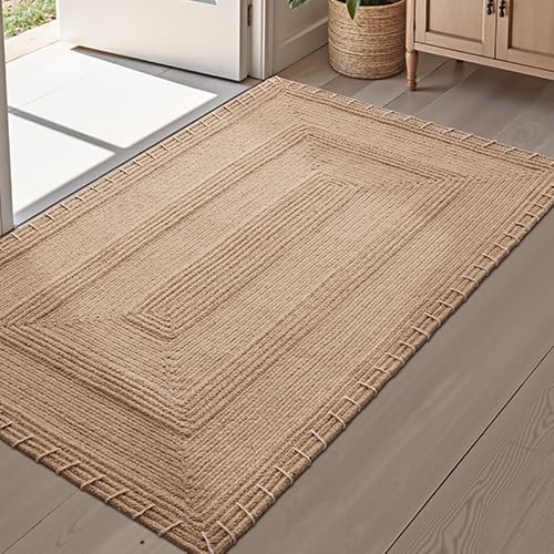 LUMI Handwoven Jute Door Mat, Non-Slip Durable Entryway Mat with Anti-Slip Mat for Hard Floor, Front Door Mats for Home Entrance, Patio, 36"x60", Knit Jute
