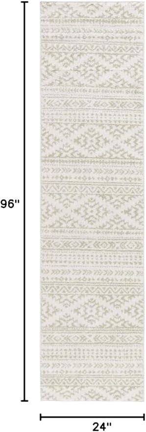 SAFAVIEH Tulum Collection Runner Rug - 2' x 8', Ivory & Sage, Moroccan Boho Tribal Design, Non-Shedding & Easy to Clean, Ideal for Living Room, Hallway, Foyer, Entryway, Bedroom (TUL272H)
