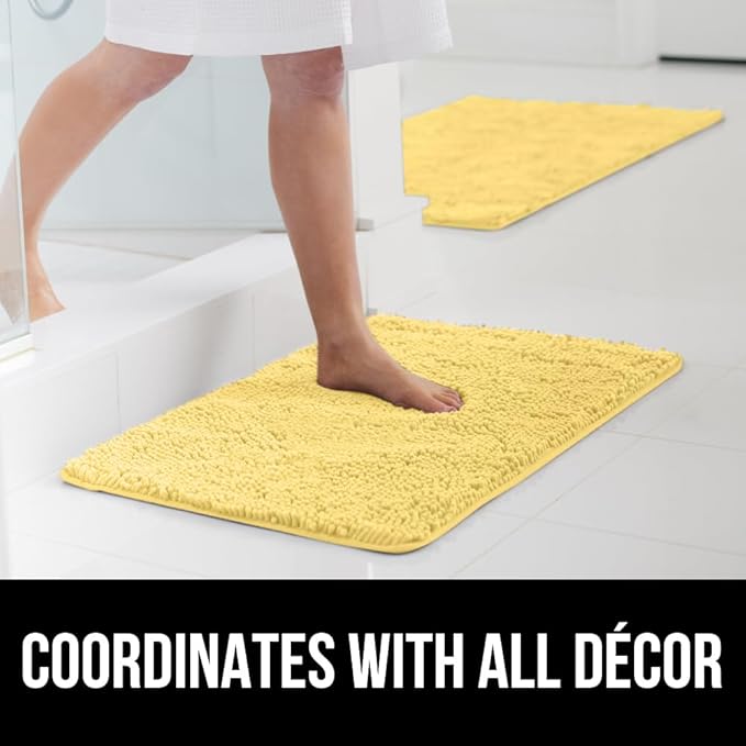 GORILLA GRIP Bath Rug Mat 60x24, Thick Soft Absorbent Chenille, Quick Dry Microfiber Mats, Rubber Backing Washable Shower Floor Rugs, Bathmat Runner, US Designed Bathroom Home Decor Accessories Yellow