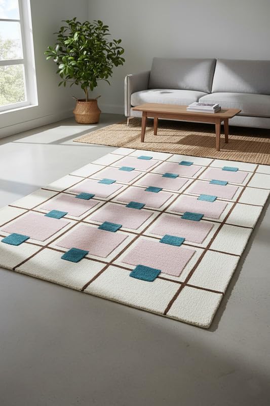 Greer Wool Area Rug - Chic Hand-Tufted Mauve, Blue, and Beige Design for Stylish Home Decor (4x6 Ft)