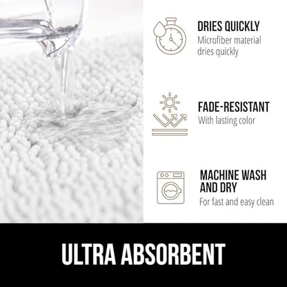 GORILLA GRIP Plush Absorbent Shaggy Chenille Bath Rug Mat for Square Toilet Base with Rubber Backing, Machine Washable Rugs, Soft Microfiber Contour Mats for Toilets, Bathroom Decor, White