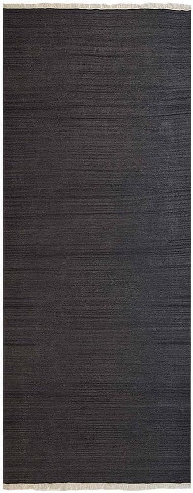 Rugsotic Carpets Hand Woven Flat Weave Kilim Wool 2'6''x6' Runner Area Rug Solid Charcoal D00111