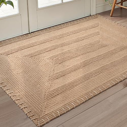 LUMI Handwoven Jute Door Mat, Non-Slip Durable Entryway Mat with Anti-Slip Mat for Hard Floor, Front Door Mats for Home Entrance, Patio, 47"x71", Knit Jute