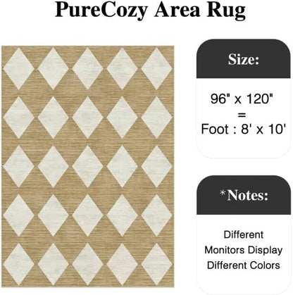 8x10 Checkered Area Rugs for Living Room Brown Machine Washable Large Rug Non-Slip Stain Resistant Low Pile Boho Accent Indoor Throw Carpet for Bedroom Dining Room Home Aesthetic Decor