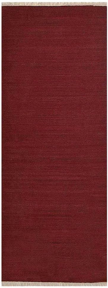 Rugsotic Carpets Hand Woven Flat Weave Kilim Wool ECO-Friendly Area Rugs - 2'6''x6', Runner Shape, Dark Red Color, Solid Plain Design, Low Pile Handmade Rugs for Living Room, Bed Room (D00111)
