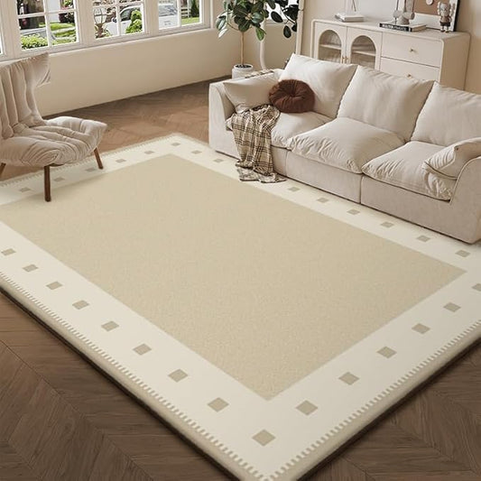 8X10 Washable Area Rug for Living Room,Machine Washable,Non-Slip Indoor Carpet, Soft Vintage Bedroom Rug, Stain Resistant & Home Decor,Beige Squares
