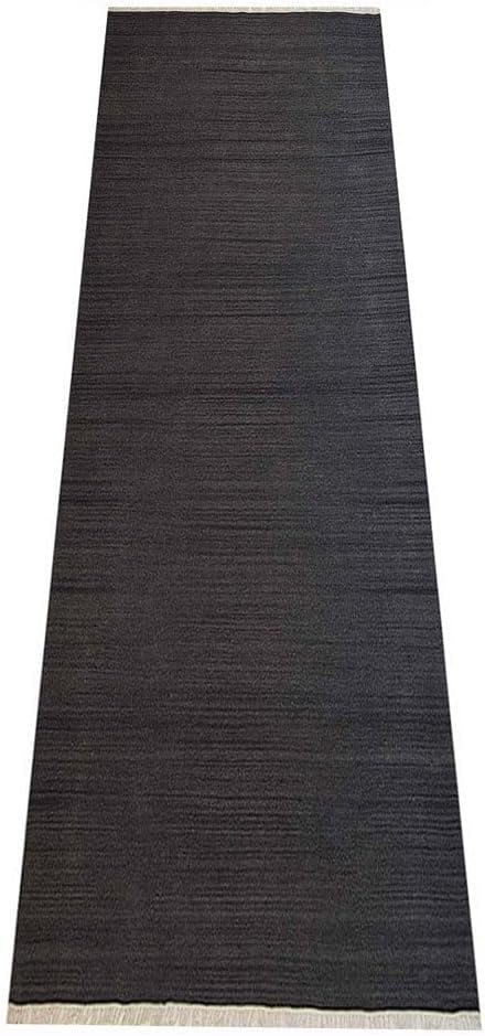 Rugsotic Carpets Hand Woven Flat Weave Kilim Wool 2'6''x6' Runner Area Rug Solid Charcoal D00111