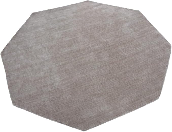 Hand Knotted Loom Wool ECO-Friendly Area Rugs - 6'x6', Octagon, Beige Color, Solid Plain Design, High Pile Thick Handmade Anti Skid Area Rugs for Living Room, Bed Room (L00111)