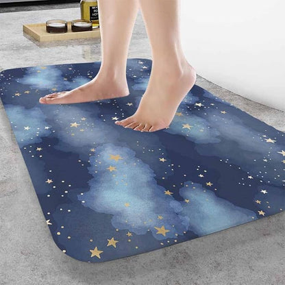 Stars and Clouds Bath Mats for Bathroom Dark Blue Watercolor Night Sky Galaxy Universe Space Floor Bath Rugs Machine Washable Bathmat Carpet Rug Room Decor for Shower Floor 16 X 24 inch Mat