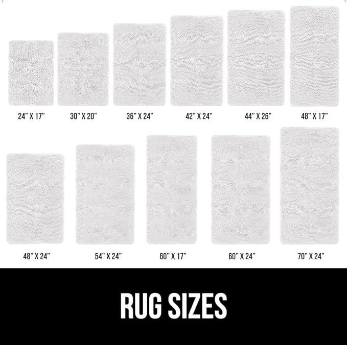 GORILLA GRIP Bath Rug Mat, Thick Soft Absorbent Chenille, Quick Dry Microfiber Mats, Rubber Backing Washable Shower Floor Rugs, US Designed Bathroom Bathmat Home Decor Accessories, 24x17, White