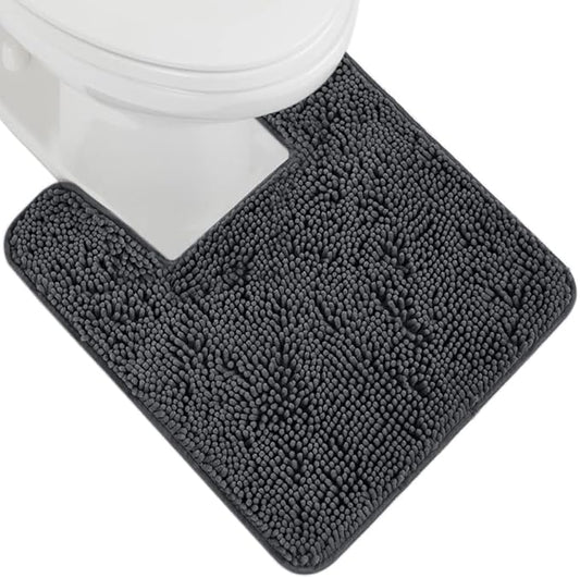 GORILLA GRIP Plush Absorbent Shaggy Chenille Bath Rug Mat for Square Toilet Base with Rubber Backing, Machine Washable Rugs, Soft Microfiber Contour Mats for Toilets, Bathroom Decor, Charcoal